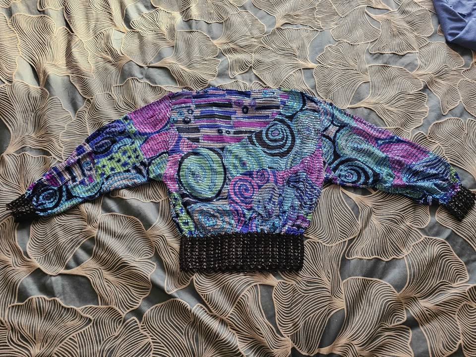 Colorful Shirred Long Sleeve Crinkle Top - photo 2