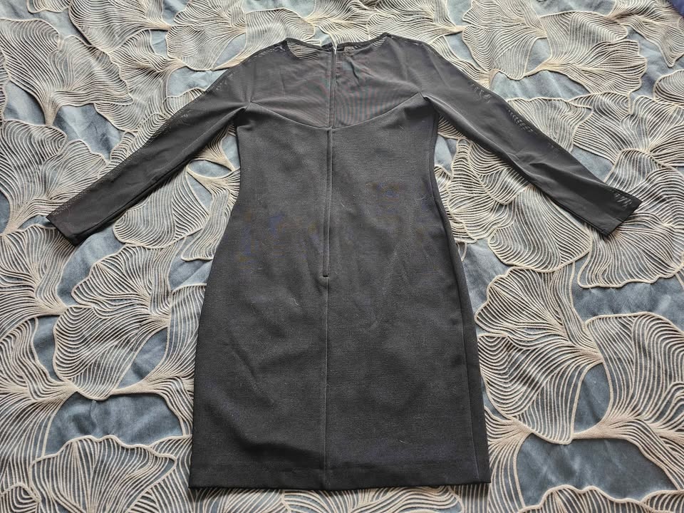 Black Long Sleeve Mesh Panel Dress - photo 2