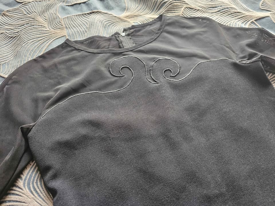 Black Long Sleeve Mesh Panel Dress - photo 3
