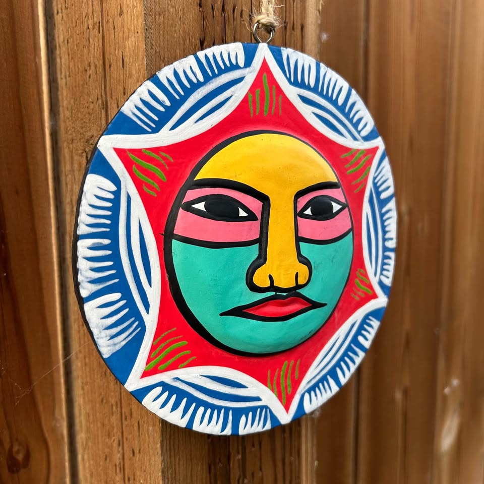 Hand-Painted Folk Art Sun Wood Face Wall Hanging – 6” - photo 2