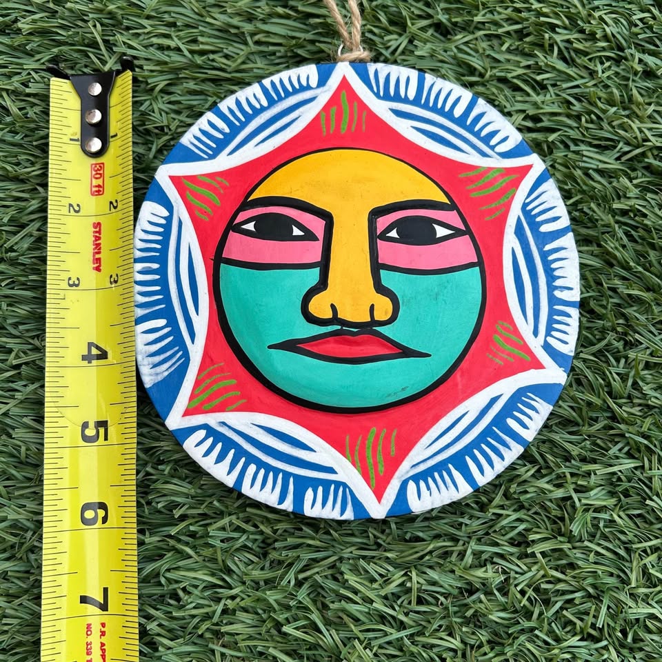 Hand-Painted Folk Art Sun Wood Face Wall Hanging – 6” - photo 4