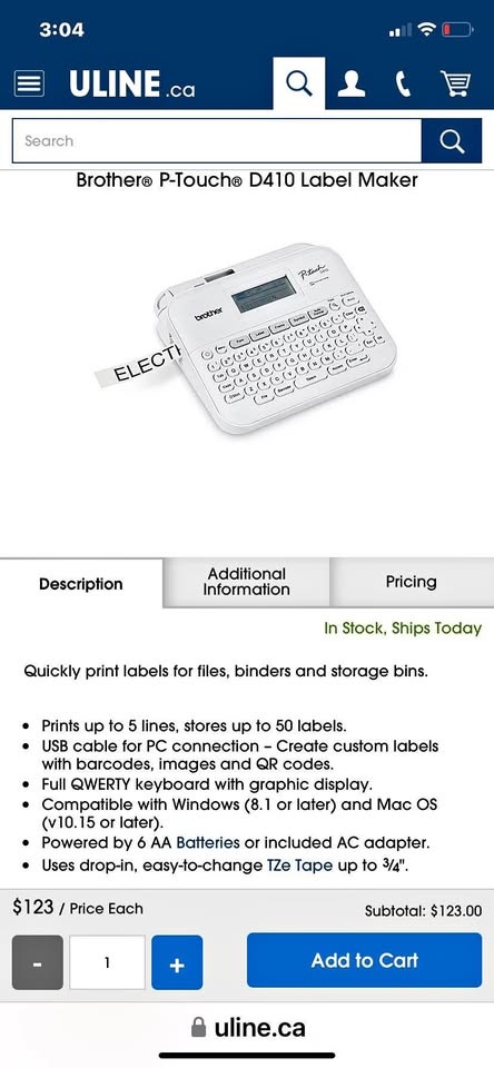 ULINE BRAND D410 LABEL MAKER FOR SALE !!!!