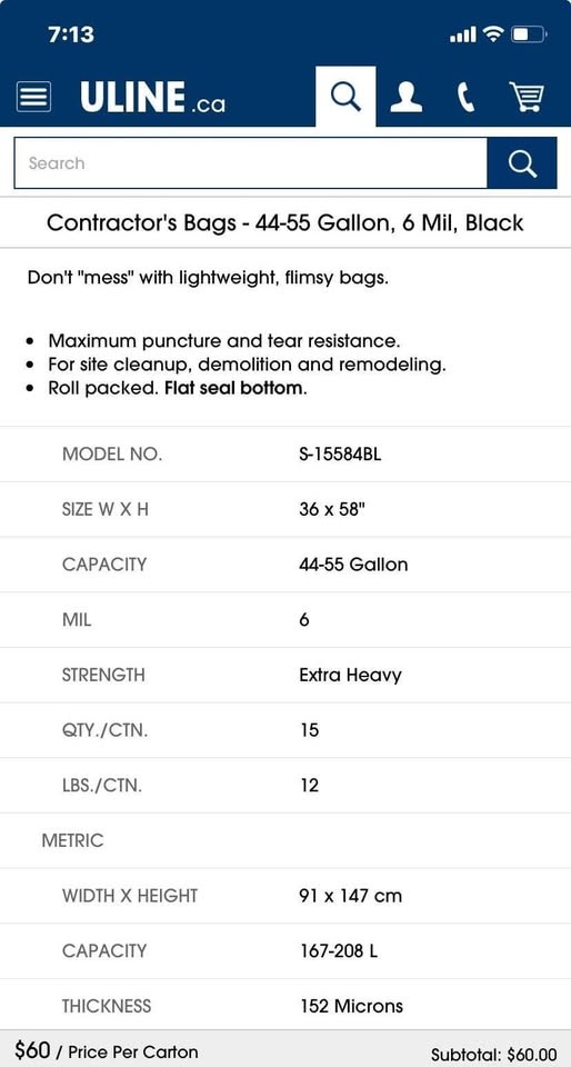 Uline Contractor Garbage Bags - Heavy Duty - photo 2