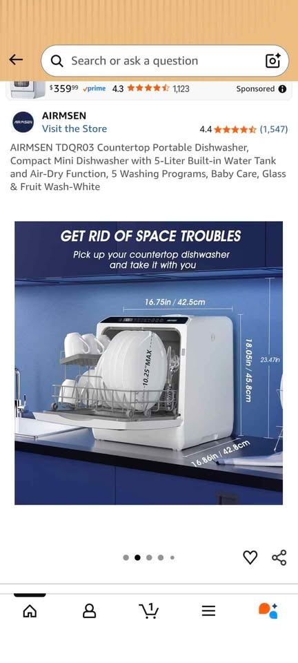 AIRMSEN TDQR03 Countertop Portable Mini Dishwasher White - photo 2