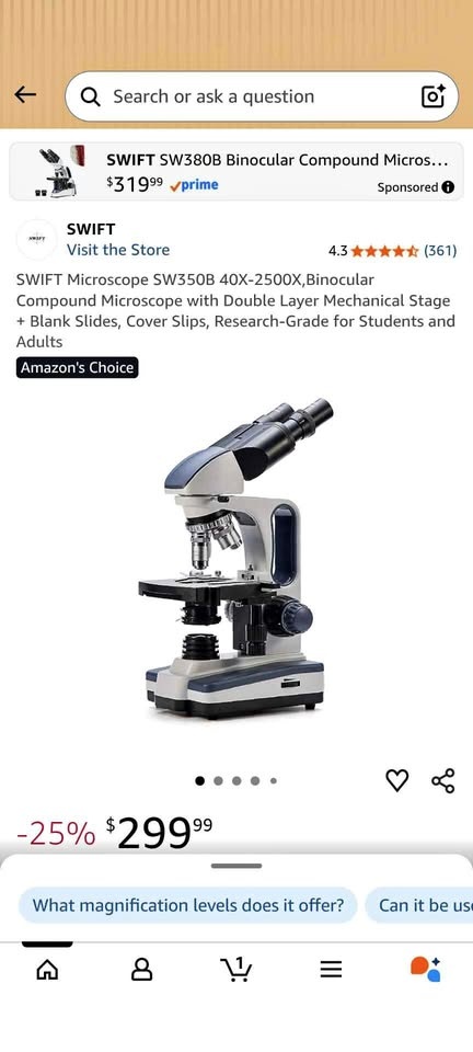Swift Binocular Compound Microscope 40X-2500X