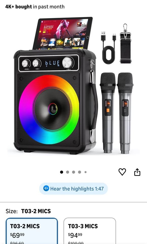 Portable Bluetooth Karaoke Speaker with 2 Mics - photo 3