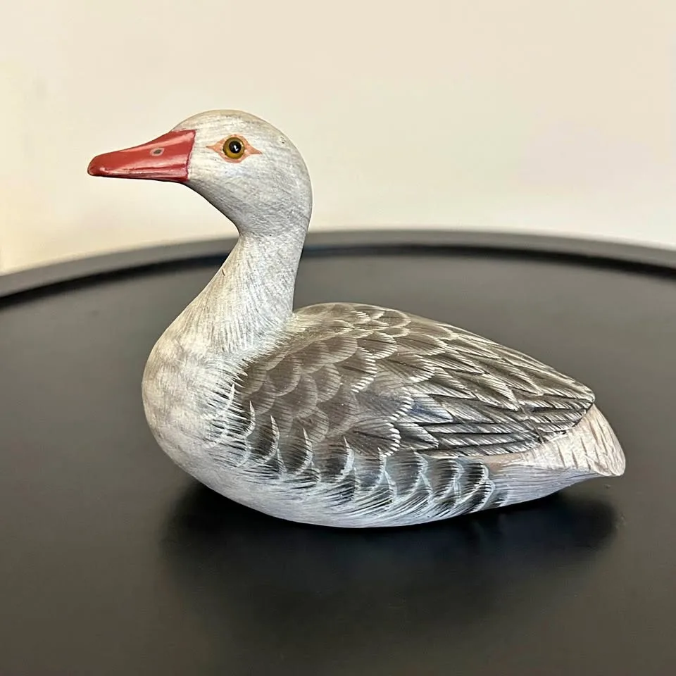 Hand-Carved Wooden Duck/Goose Miniature Decoy – Folk Art 3” thumbnail