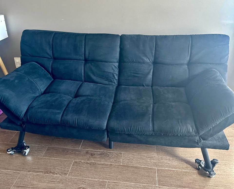 Black Suede Memory Foam Futon w/ Foldable Arms