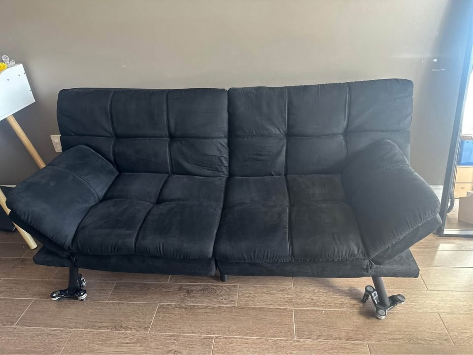 Black Suede Memory Foam Futon w/ Foldable Arms - photo 2