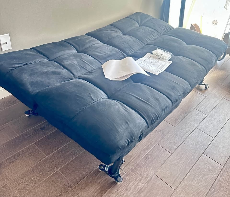 Black Suede Memory Foam Futon w/ Foldable Arms - photo 4