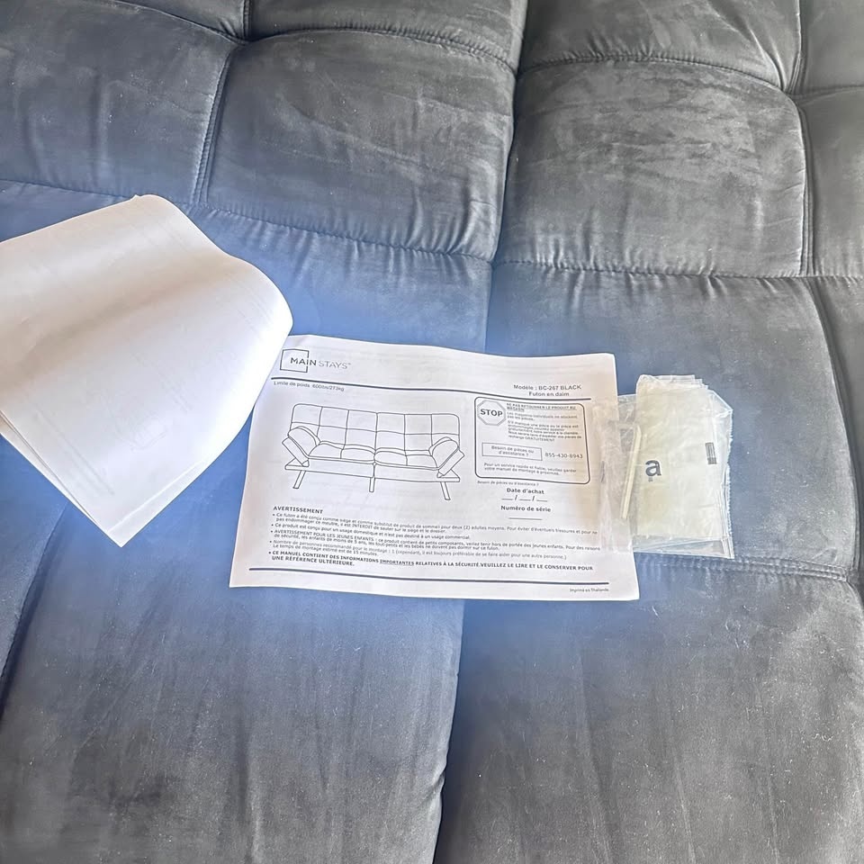 Black Suede Memory Foam Futon w/ Foldable Arms - photo 5