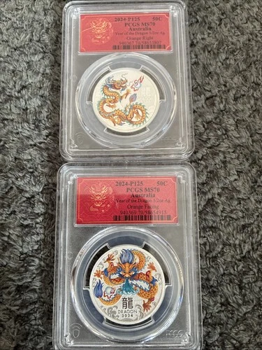 2024 P125 50c PCGS MS70 Australia Year of the Dragon Coins (2)