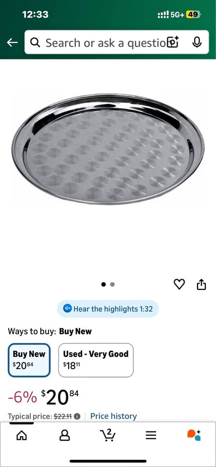 Winco Round Tray with Swirl Pattern, 14-Inch, Stainless Steel