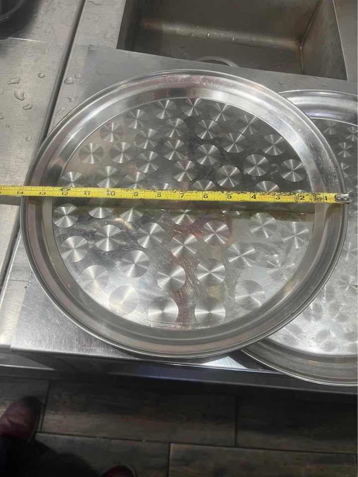 Winco Round Tray with Swirl Pattern, 14-Inch, Stainless Steel - photo 3