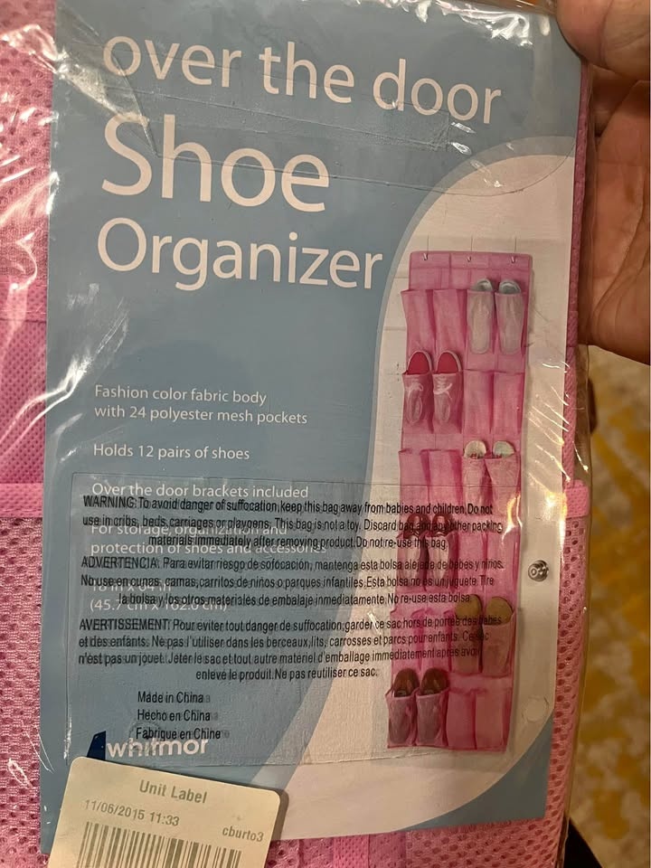 Whitmor 24 Pocket Over the Door Shoe Organizer - Pink