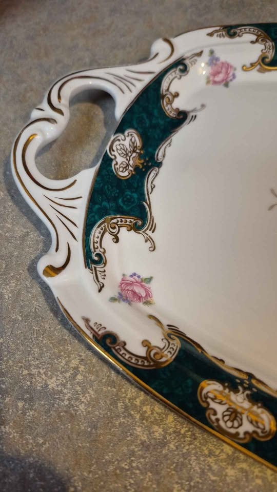 Vintage Porcelain Tray with Flowers and Handles - photo 3