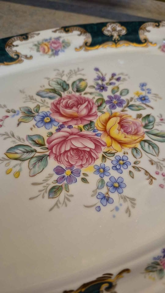 Vintage Porcelain Tray with Flowers and Handles - photo 4