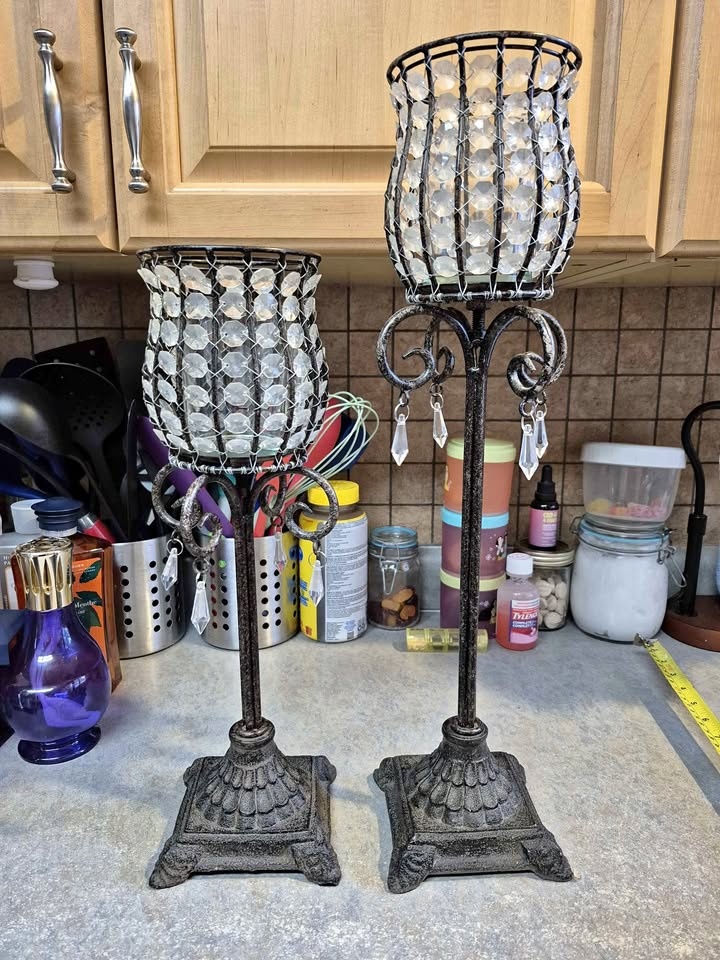 Tall Metal Candle Holders x 2