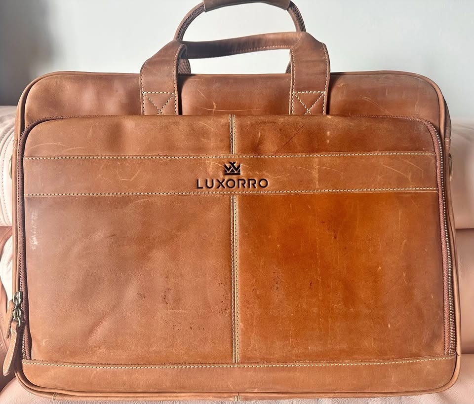 17" Leather Luxorro Laptop Briefcase - Light Brown