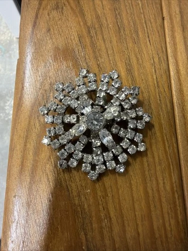 Snowflake Brooch Clear Rhinestones
