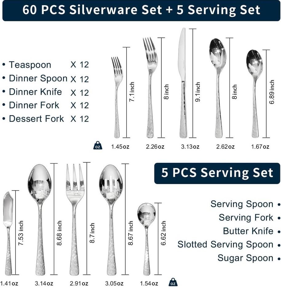 65-Piece Flatware Set with Serving Utensils - 18/10 Stainless St - photo 2