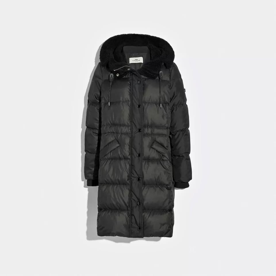 NEW Coach XS Solid Long Puffer Coat Black F20500 Down Feather Au