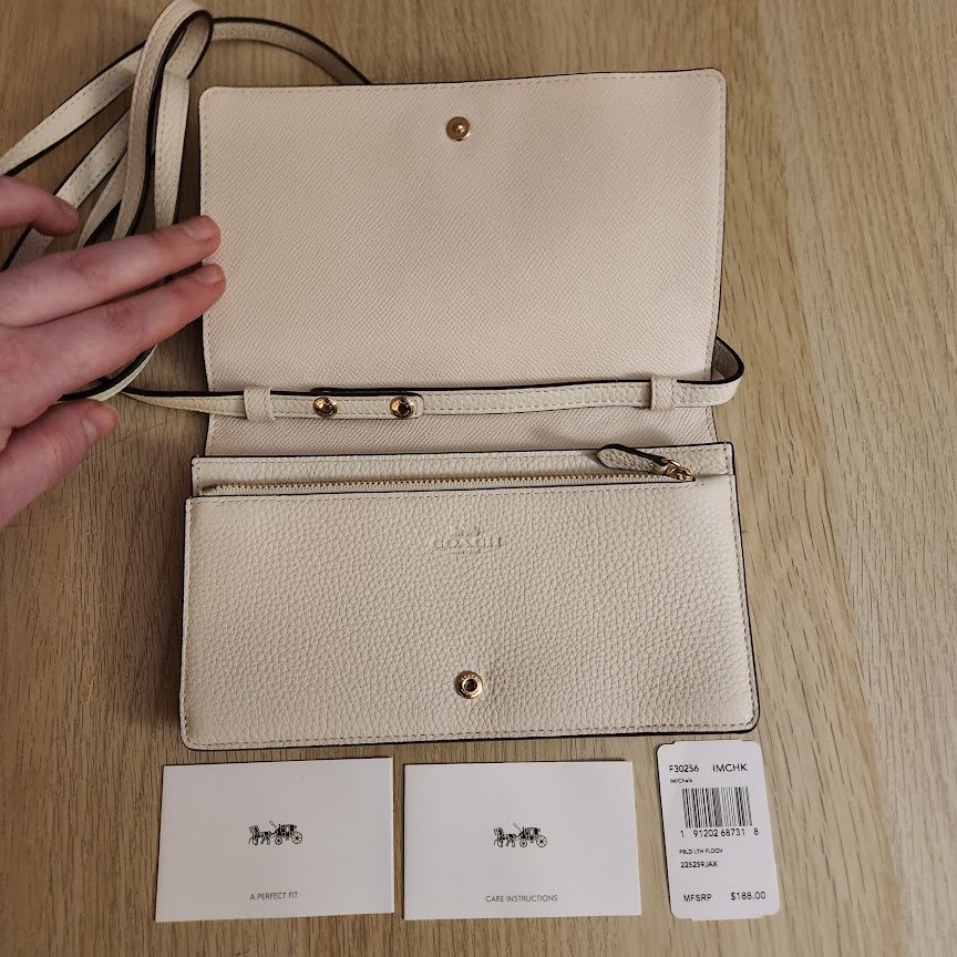 New Coach Pebbled Leather Fold Over Crossbody Purse- Chalk - photo 4