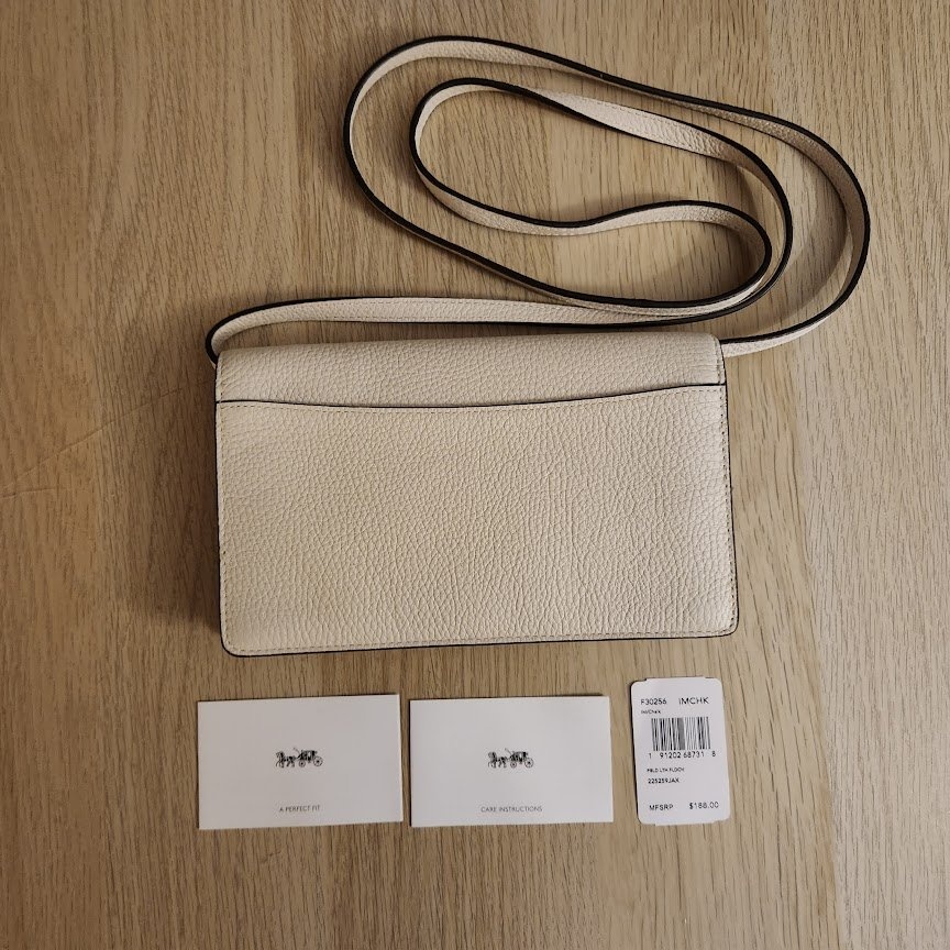 New Coach Pebbled Leather Fold Over Crossbody Purse- Chalk - photo 5