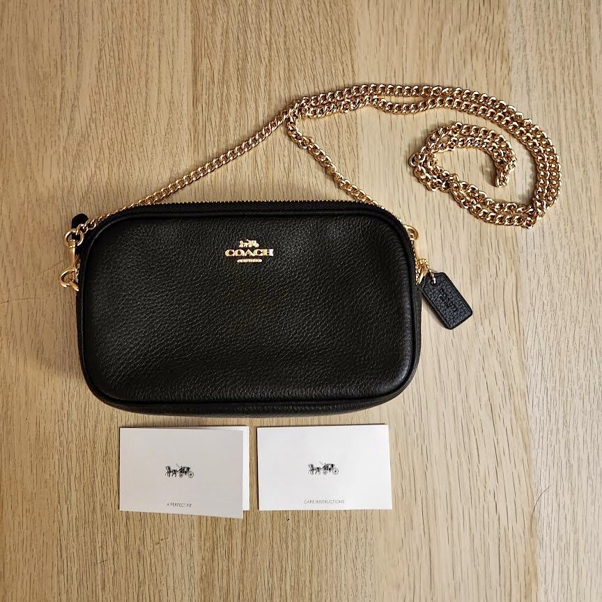 New Coach F72490 Pebble Leather Crossbody Pouch - Black