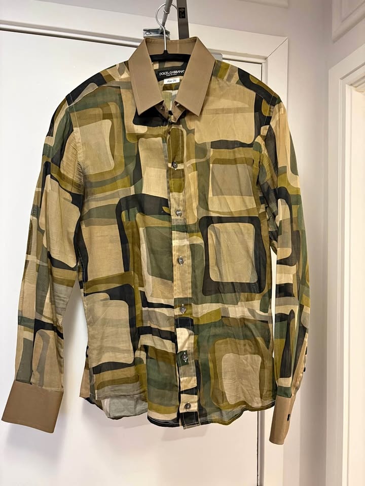 Dolce & Gabbana Slim Fit Geometric Print Shirt - Olive/Khaki