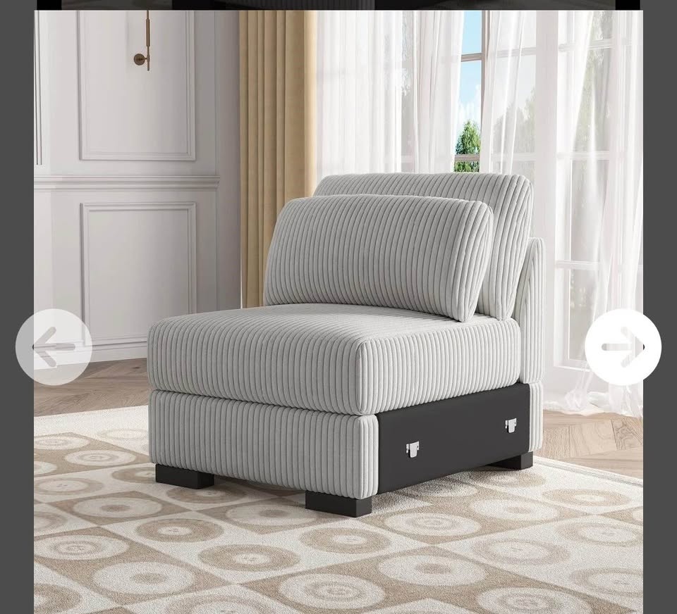 Corduroy Armless Accent Chair with Lumbar Pillow - photo 2