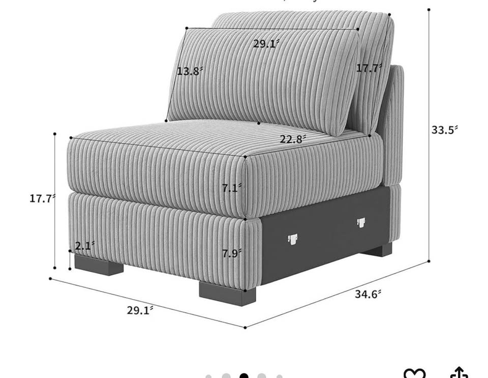 Corduroy Armless Accent Chair with Lumbar Pillow - photo 4