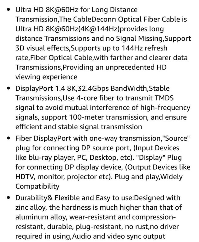 New 33ft 8K Fiber Optic DisplayPort Cable (10M) - photo 5