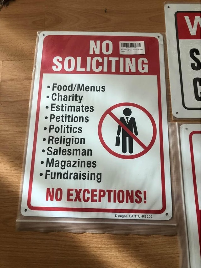 New 10" x 14" Metal Signs - No Soliciting