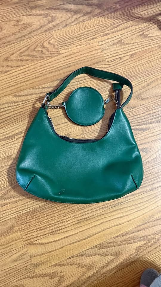 Ardene Faux Leather Green Crescent Shoulder Bag