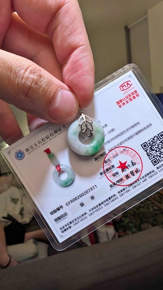Grade A Jadeite Pendant in White and Green (part of a set)