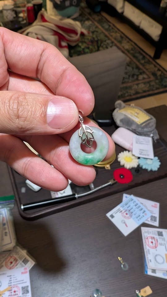Grade A Jadeite Pendant in White and Green (part of a set) - photo 2
