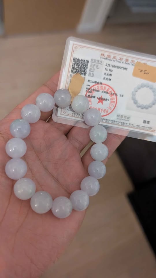 Grade A Authentic Certified Jadeite Bracelet in Icy Light lavend - photo 5