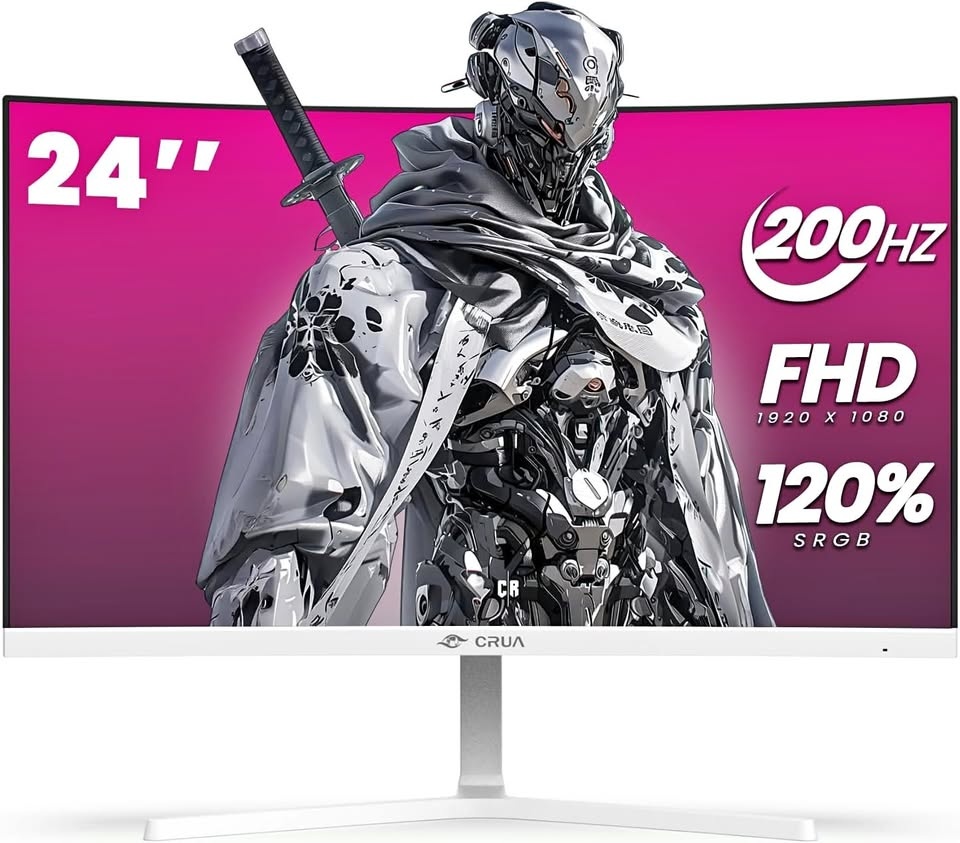 CRUA 24" Curved Gaming Monitor - FHD 1080p, 165Hz/200Hz