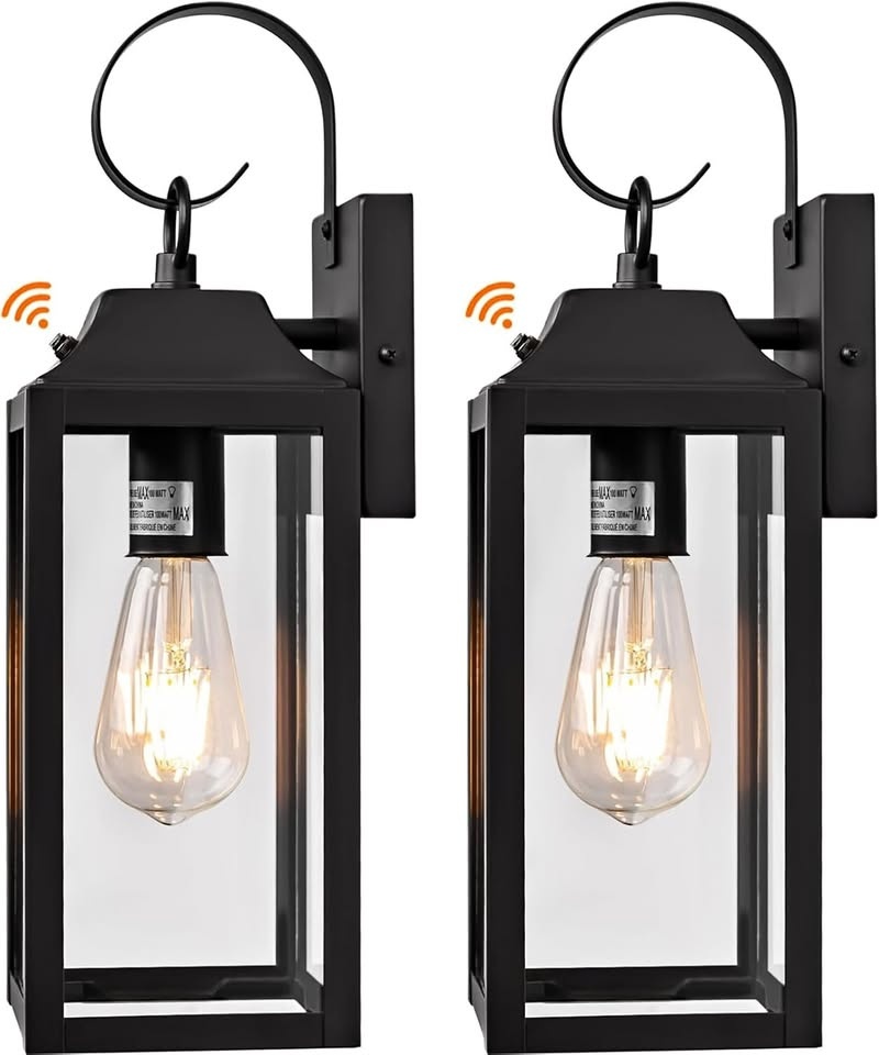 Dusk to Dawn Wall Lights 2 Pack, Black, 15 Inch Exterior