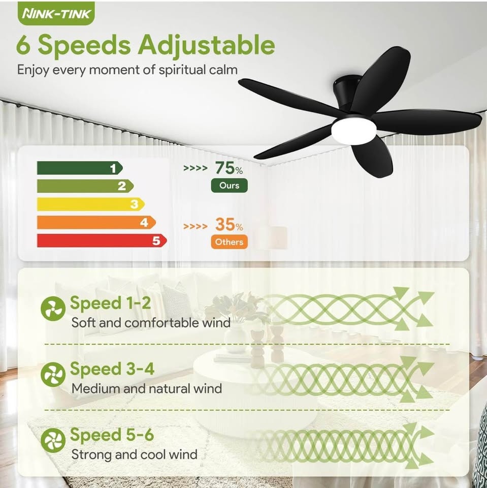 Nink Tink Small Ceiling Fan with Light - 42 Inch Flush Mount - photo 5