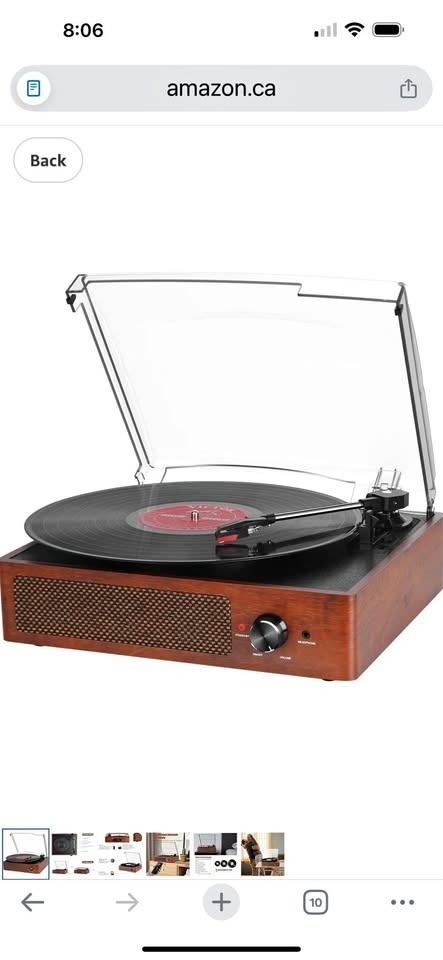Bluetooth Turntable Record Player with Speakers - Brown