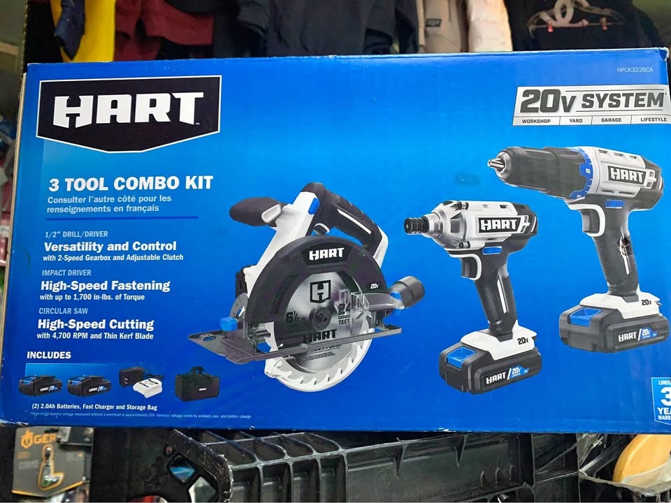 HART 20V 3 Tool Combo Kit Drill Impact Driver Saw