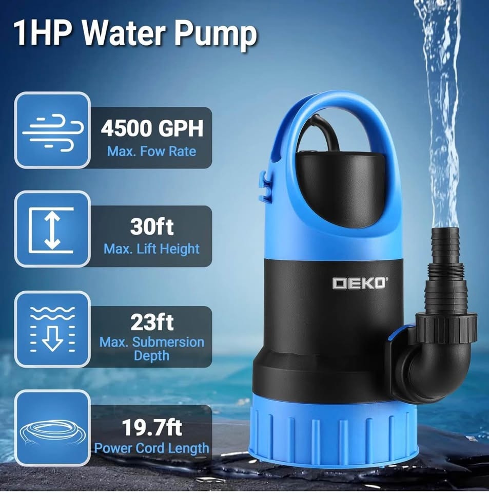 DEKOPRO 1HP Submersible Sump Pump - 4500 GPH - photo 2