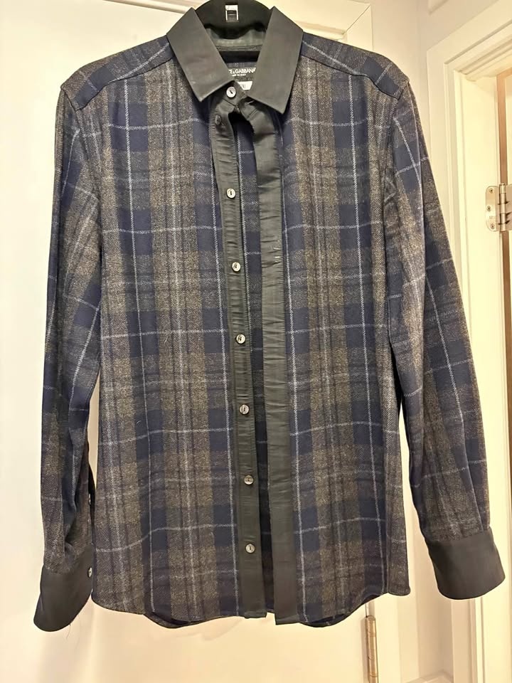 Dolce & Gabbana Plaid Wool-Silk Shirt - Navy/Blue Check
