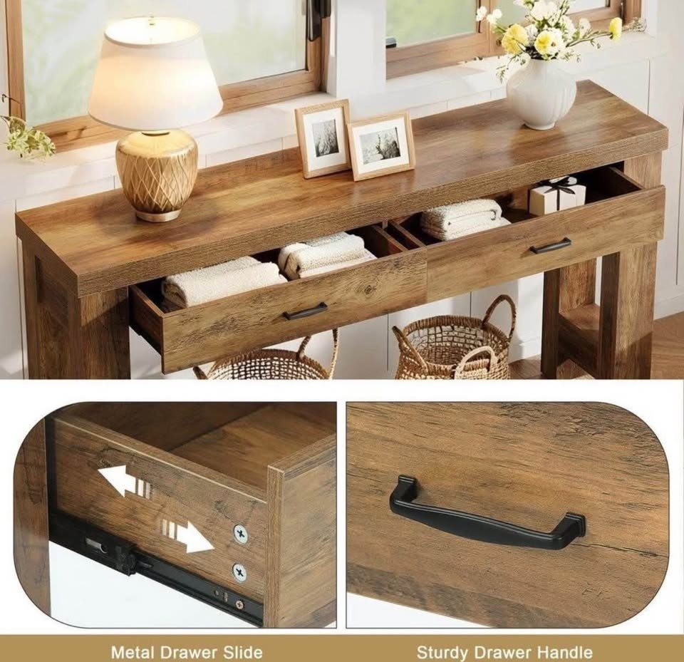 63" Farmhouse Console Table with 2 Drawers, Brown - photo 3