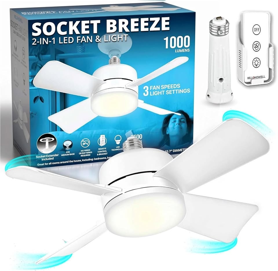 Bell+Howell Socket Fan Light with Remote