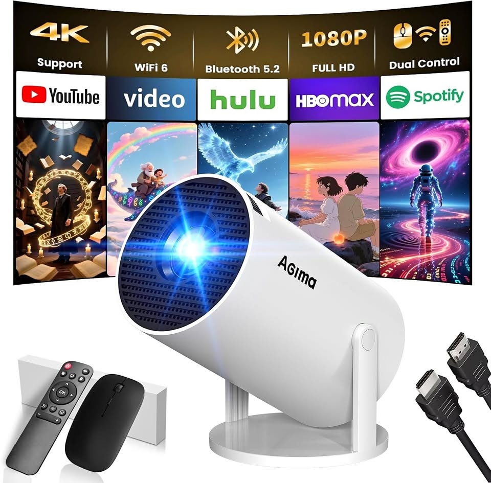 Agima Mini Projector 1080P 4K, Remote, Mouse