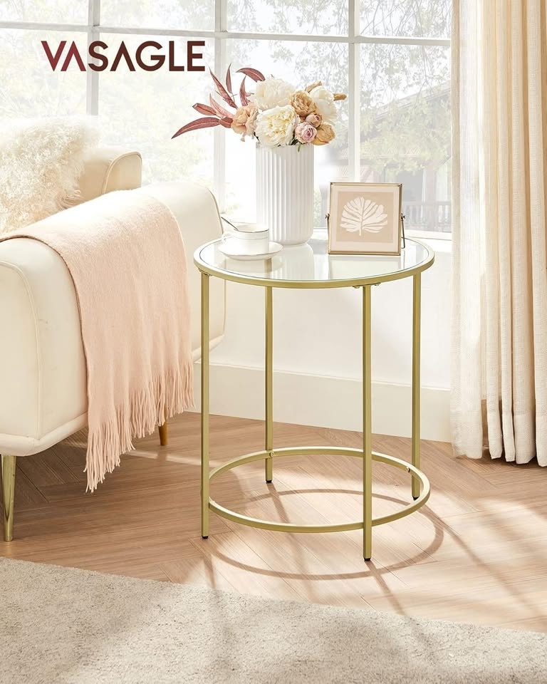 Glass Round Side Table with Metal Frame