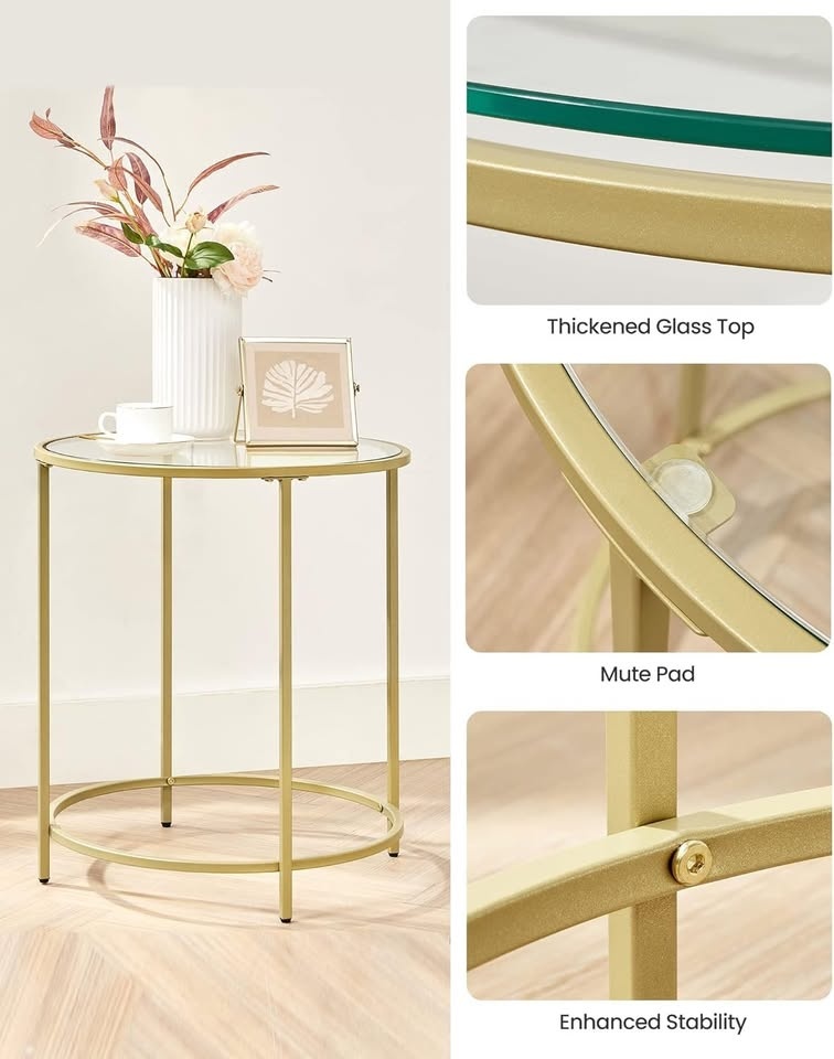 Glass Round Side Table with Metal Frame - photo 2